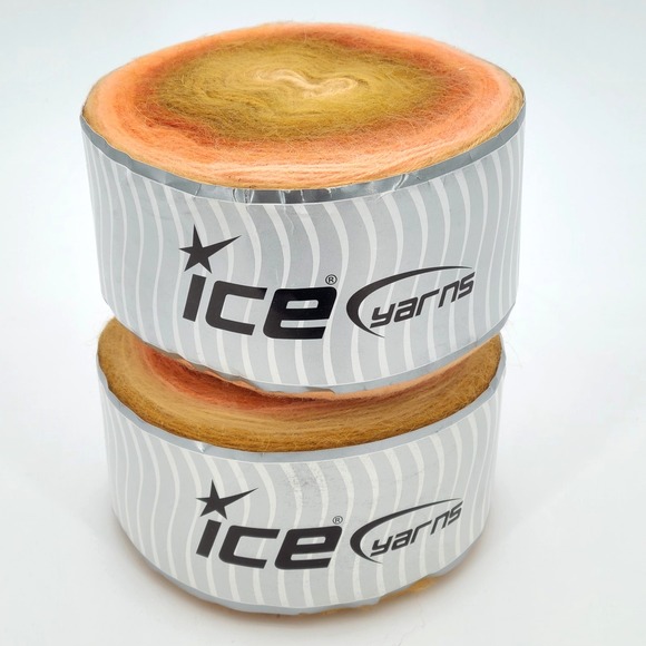 Ice Yarns Other - Lot of 2 Ice Yarns Angora Cakes Wool Blend 200g 1100m Stripe Warm Autumn Colors